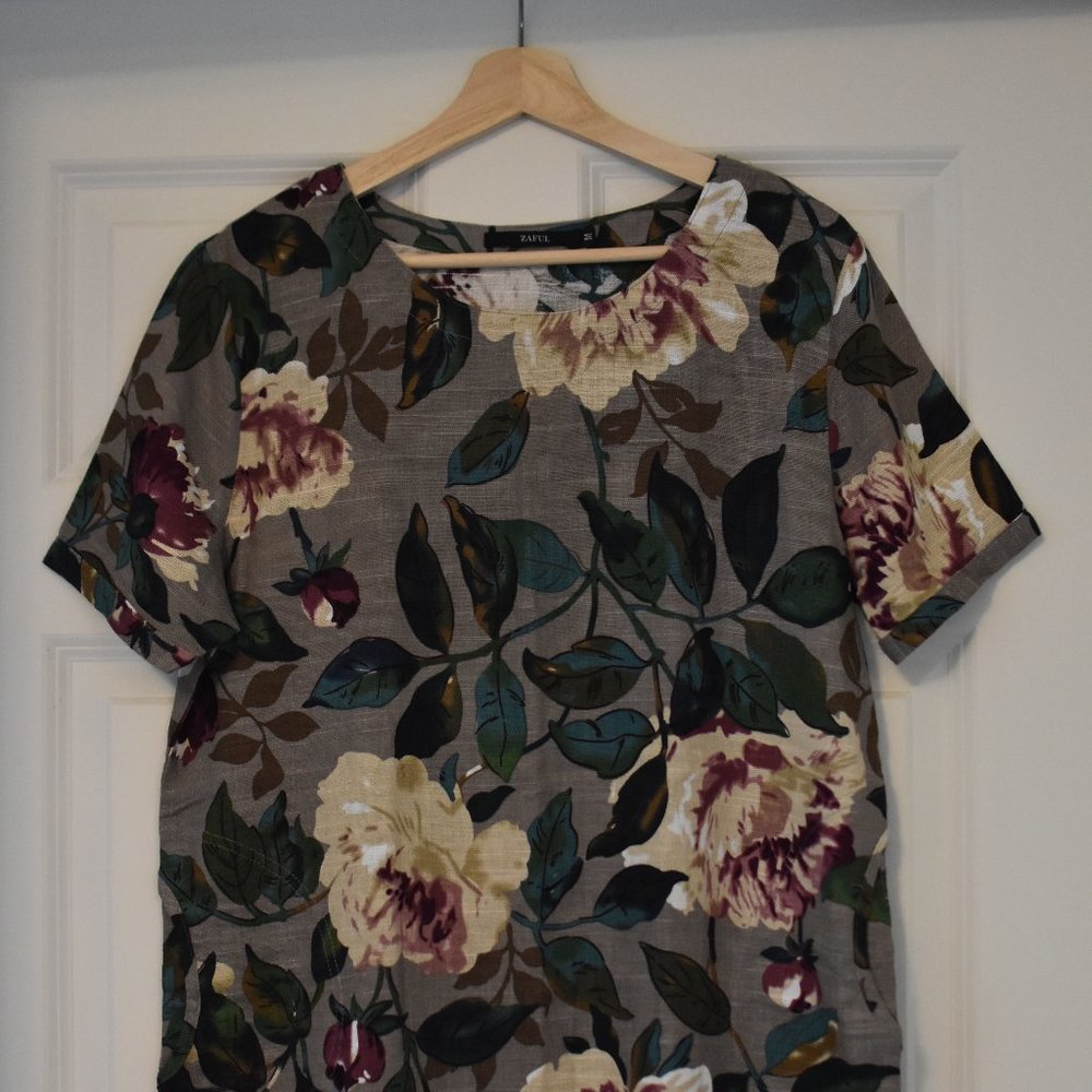 Linen floral tunic dress